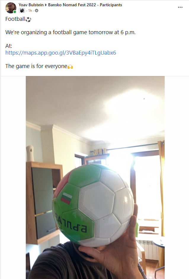 A Facebook post of a football game organization
