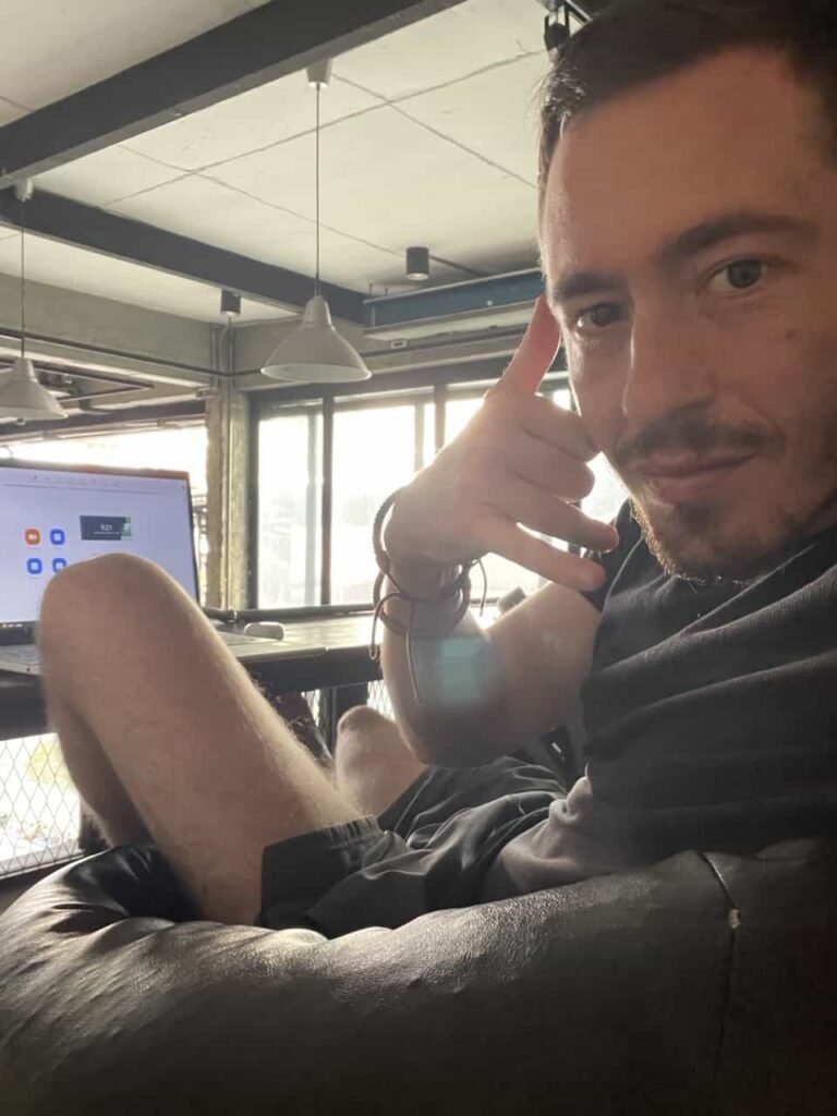 A digital nomad on a Zoom call