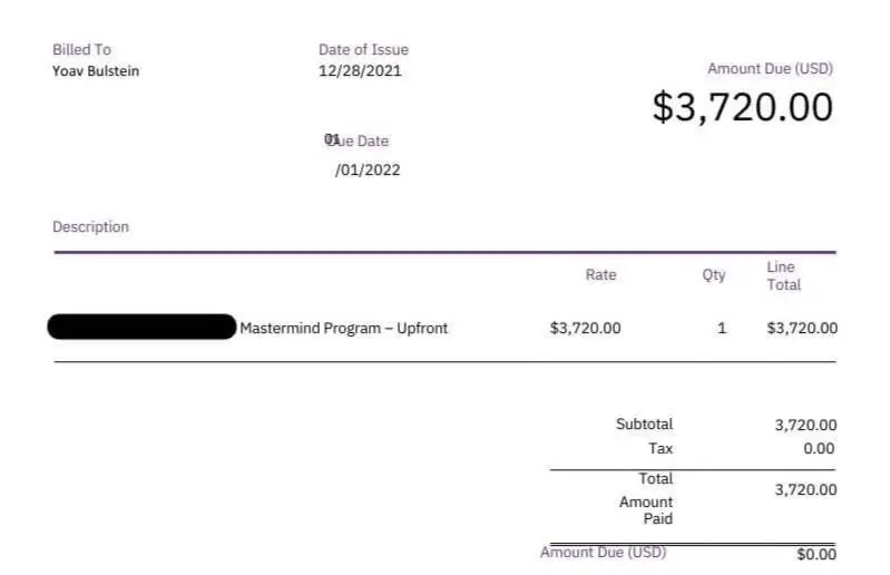 Dropshipping course invoice