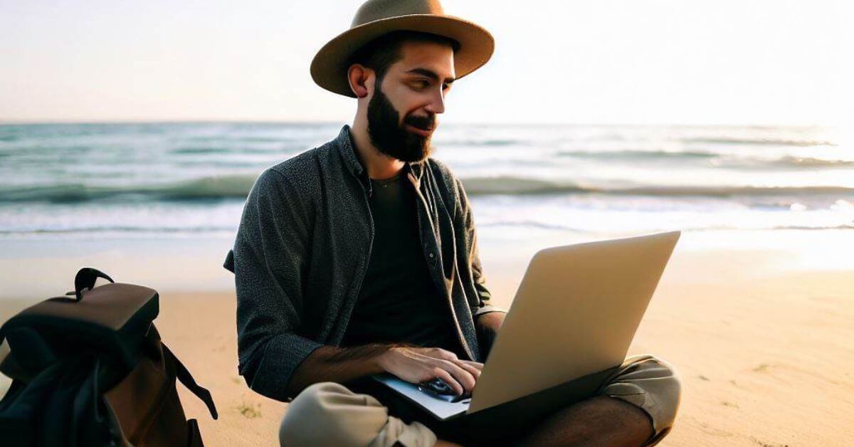 a digital nomad working from the beach